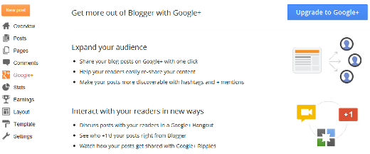 New Feature Google+ Tab in Blogger Dashboard