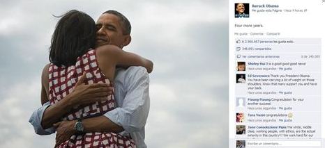 Picture of Obama Hugging his Wife on Facebook and Twitter Makes History